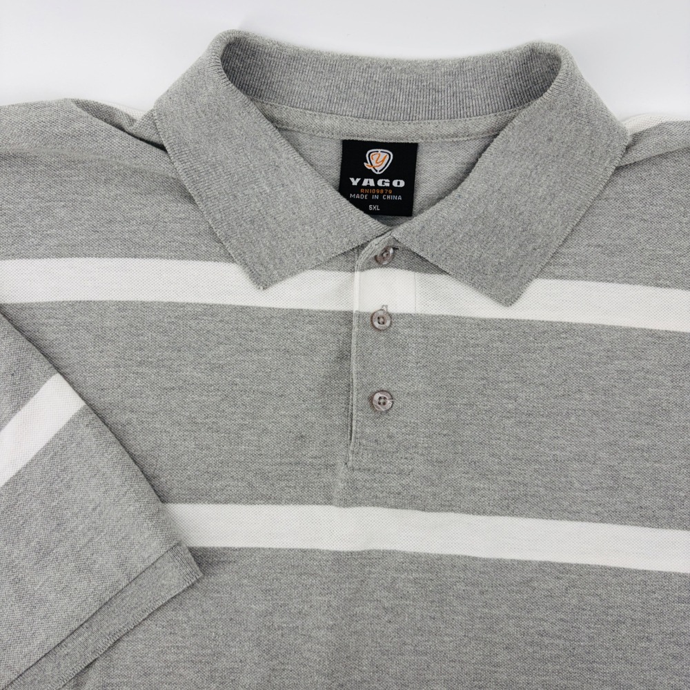 Yago Mens 5XL Big Tall Short Sleeve Polo Shirt Grey White Striped Preppy